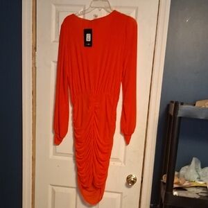 Fashion Nova Vibrant Red Long Sleeve Dress